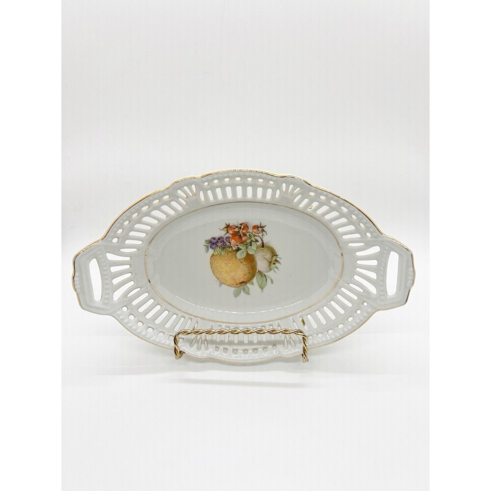 Porzellan Imperial Germany Reticulated Oval Bread Candy Dish Fruit Serving